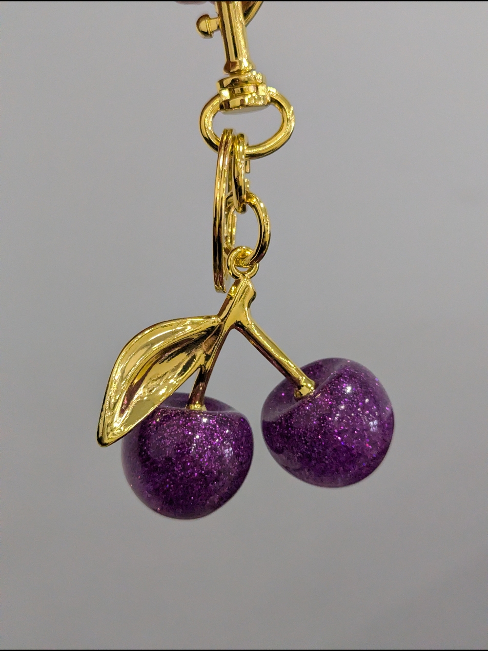 Purple Glitter Cherry Charm Keychain NWOT (Small)